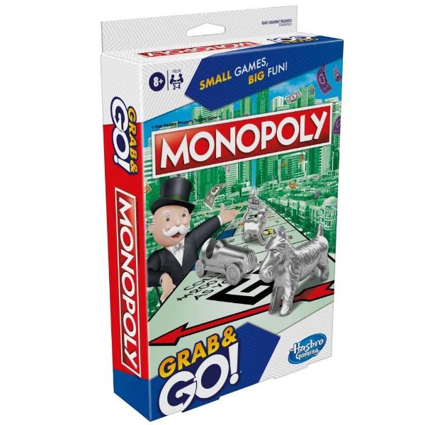 Picture of Monopoly Grab & Go Game for Ages 8 and Up, Travel Game for 2-4 Players