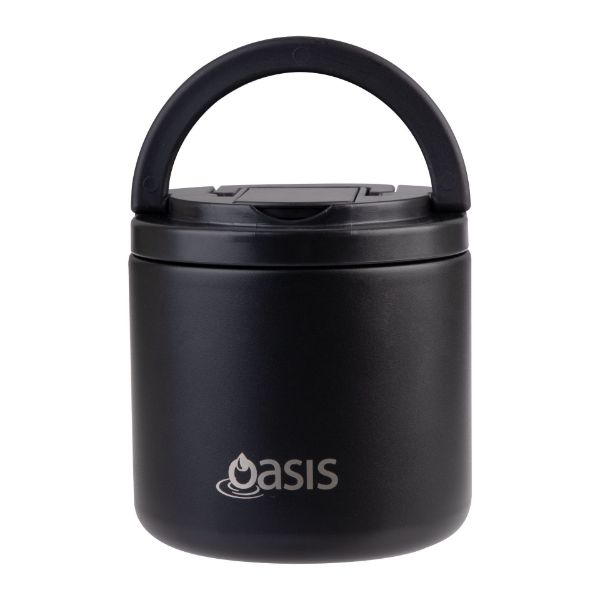 Picture of Oasis Stainless Steel Double Wall Insulated Food Flask W/ Quick Release Lid & Spork 500ml Black