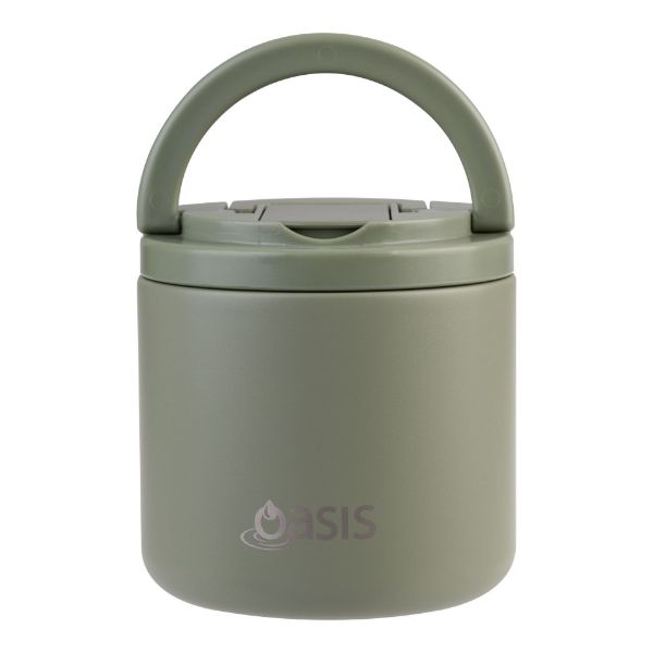 Picture of Oasis Stainless Steel Double Wall Insulated Food Flask Quick Release Lid & Spork 500ml Olive Green