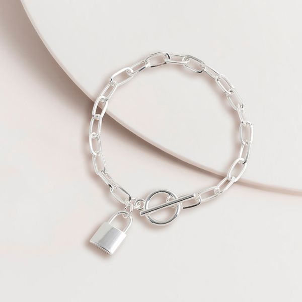 Picture of SAB136 Silver Classic Padlock FOB Bracelet